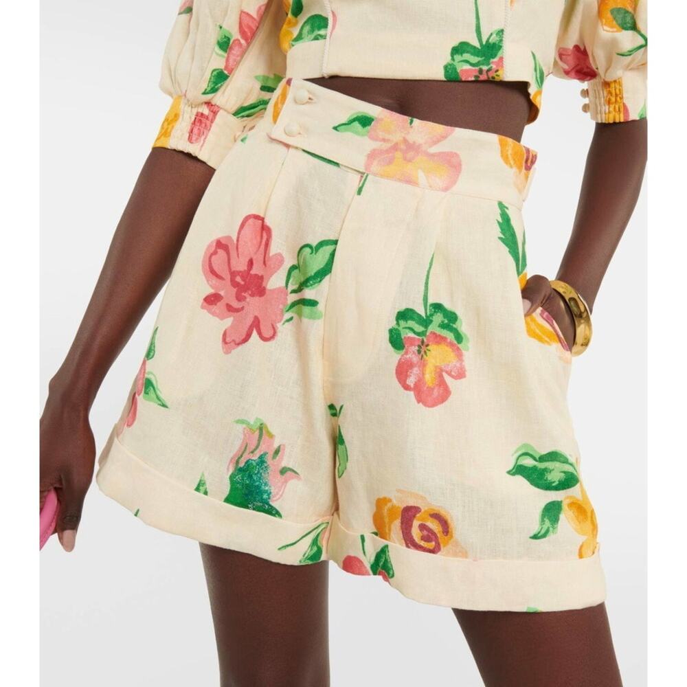 Alemais 100% Linen Cream Floral High Waisted Shorts Size US 6 AU 10 - Picture 2 of 9